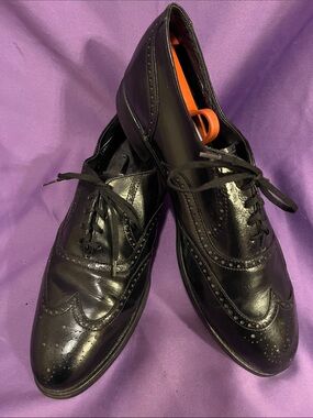 Men's Black Leather Wingtip Oxfords - Classic Lace-Up Dress Shoes